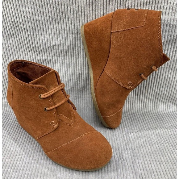 TOMS  Women's Size 8M Brown Rust KALA Desert Wedge BOOT BOOTIE Suede Leather - Picture 1 of 14